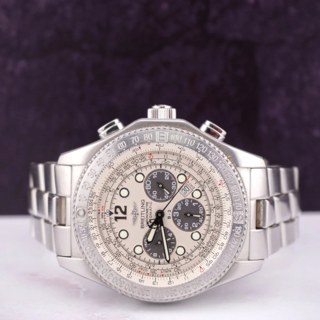 44mm BREITLING White Watch B-2 Dial Steel Chronograph Automatic A42362 Men's