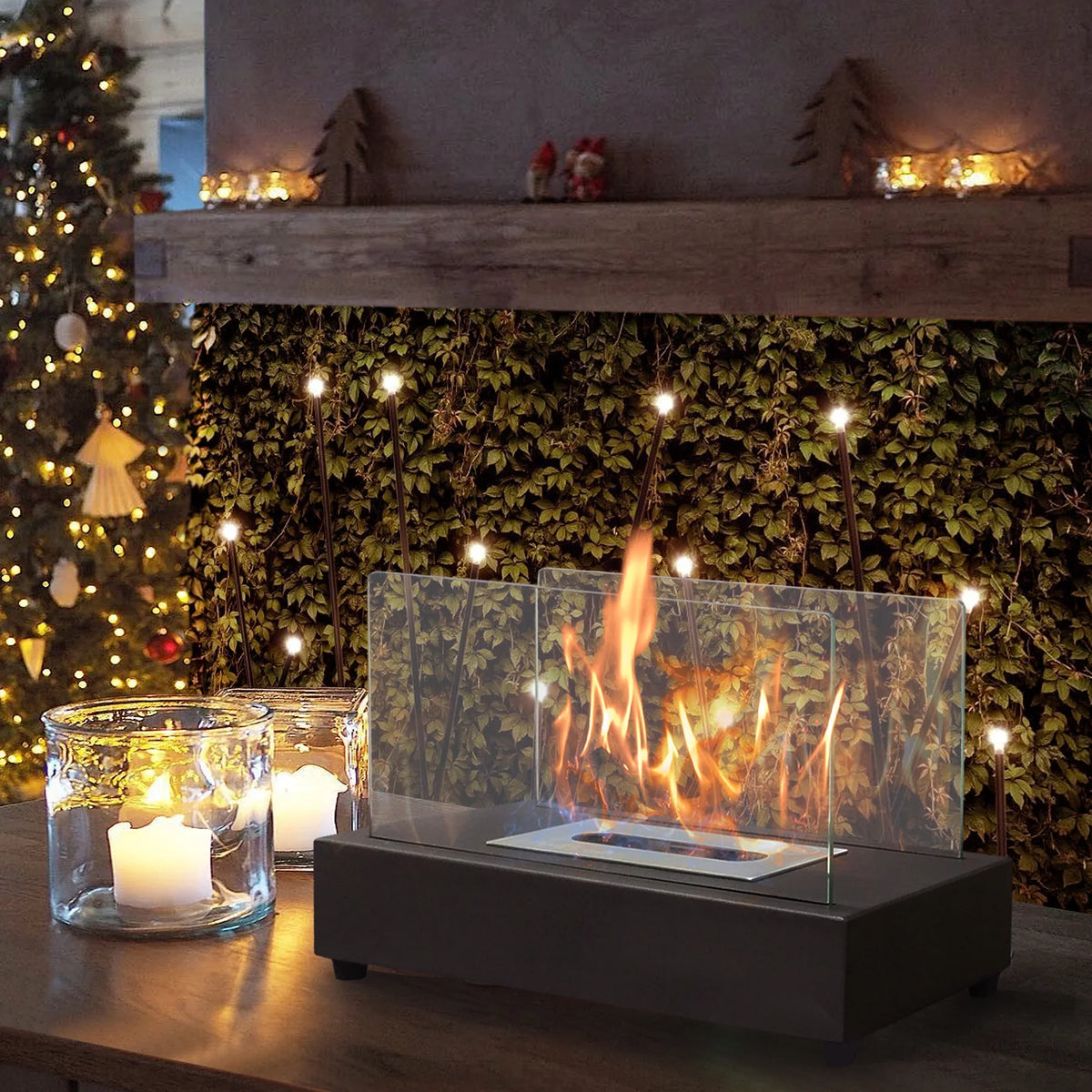 Ethanol exterior 13.98''L Tabletop with Metal x Bio Skypatio Fireplace x 8''H W 7.1'' Ventless Flame Guard