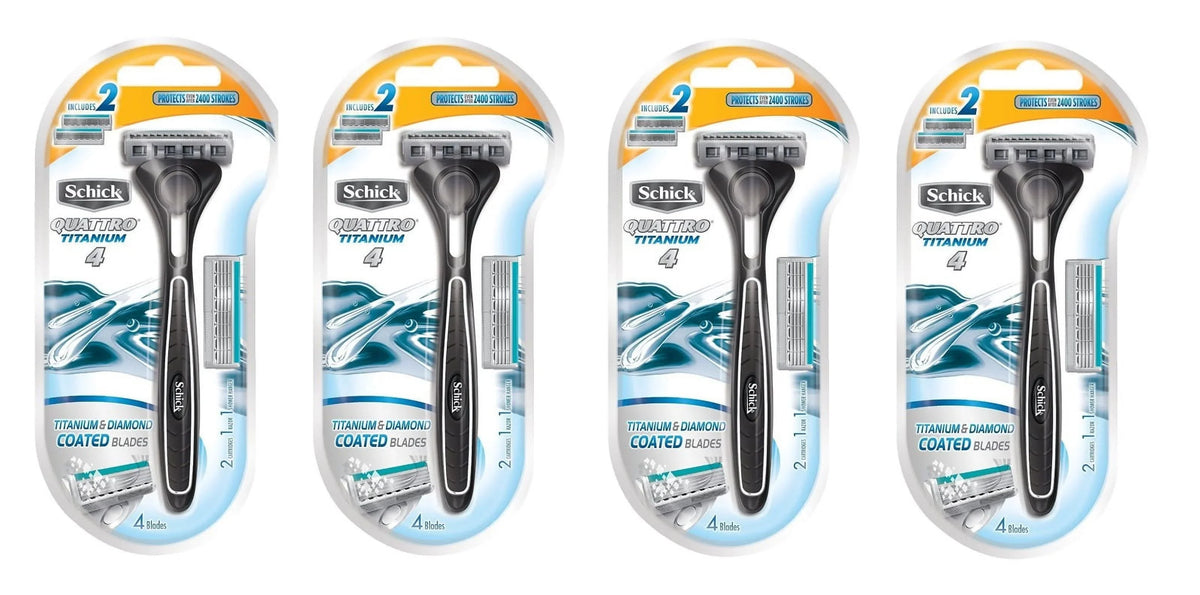 of Razor Titanium 1 Blades, Quattro (Pack & Cartridges, Schick 4) 2 Razor, Cartridges Coated