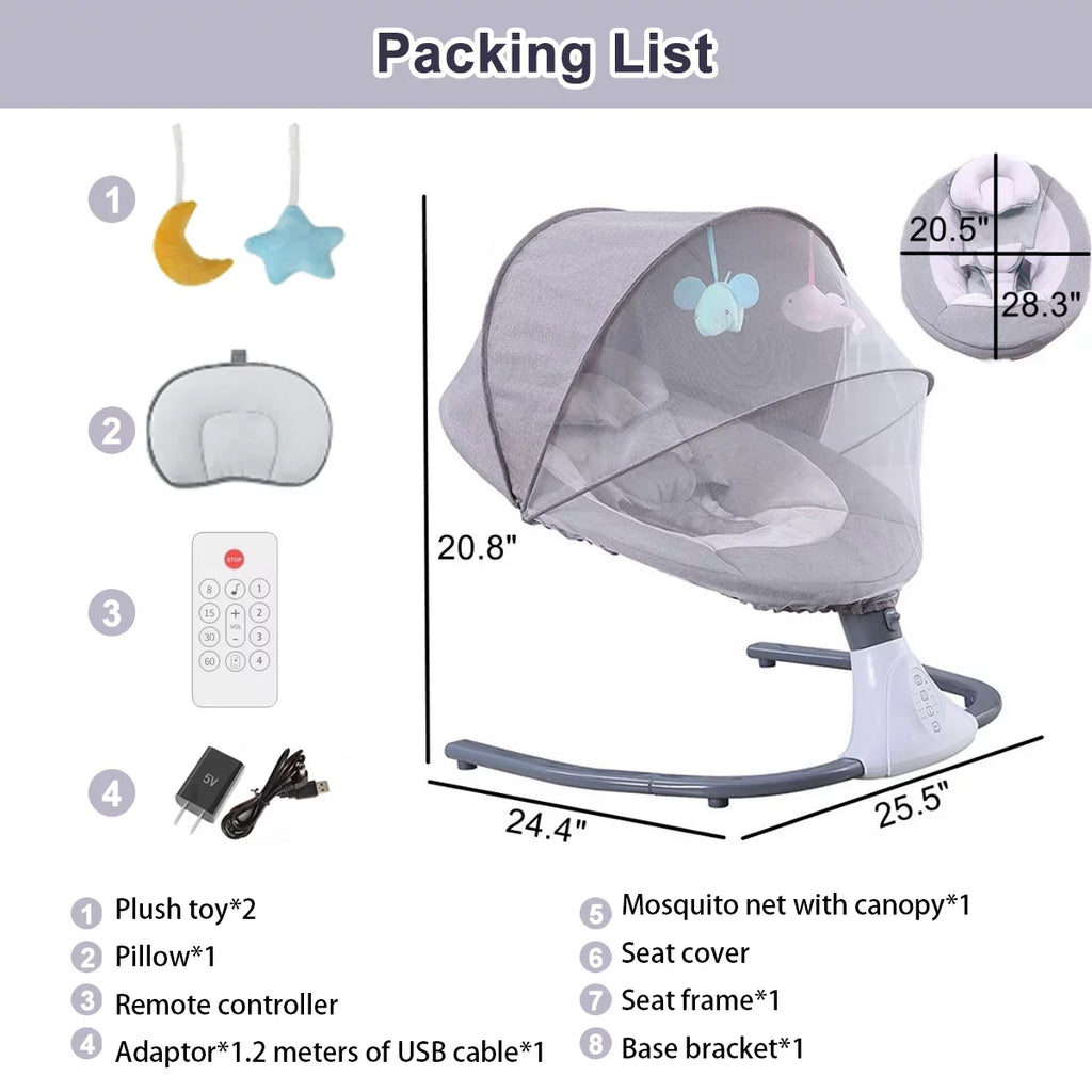 Speeds Baby and Remote with Seat Electric Portable Chair Infant Swing Swing Control, Gray 4 Swing