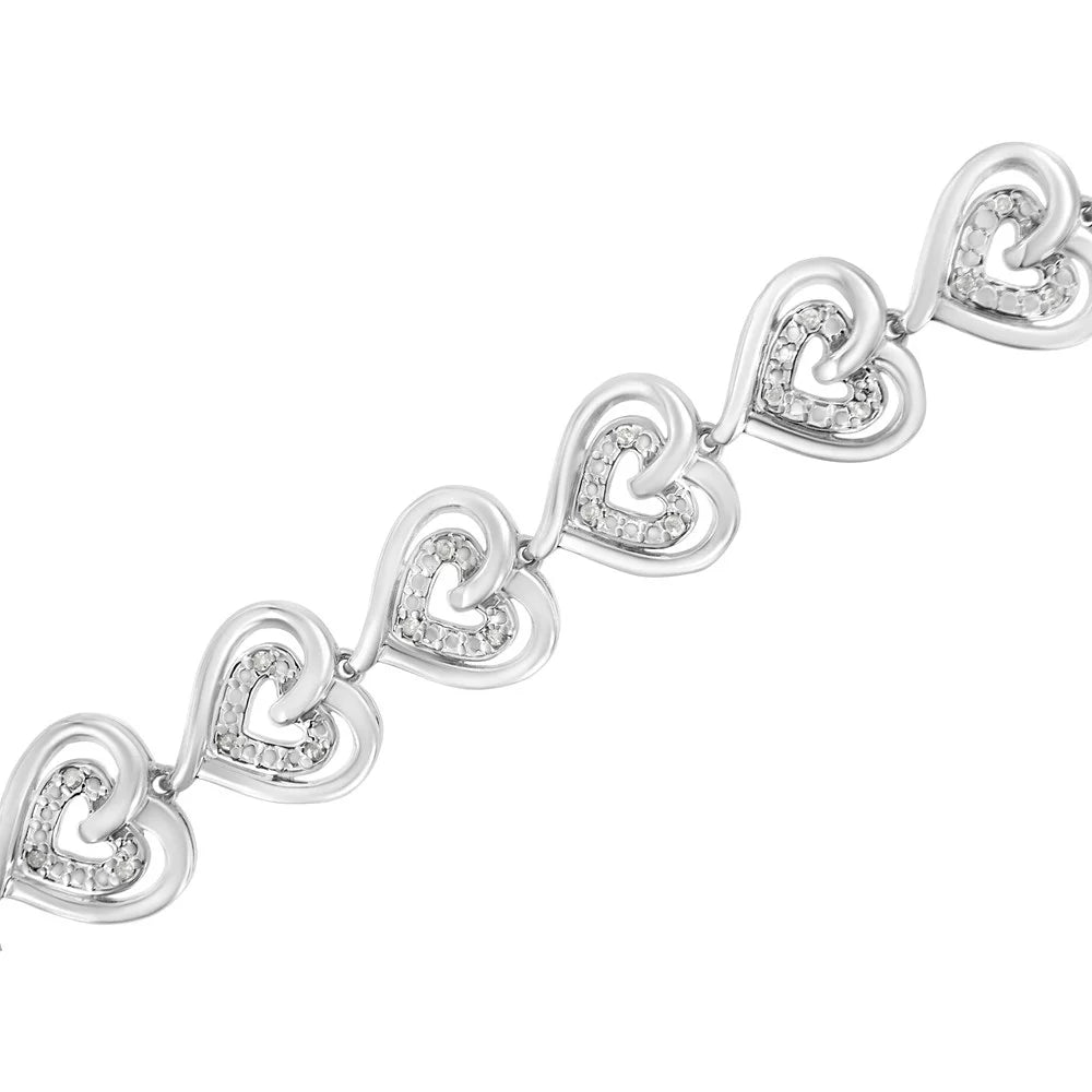 Inches - 1/4 Round-Cut 7.25" (I-J Diamond Silver Bracelet Cttw I2-I3 .925 Color, Sterling Link Clarity) Heart Double