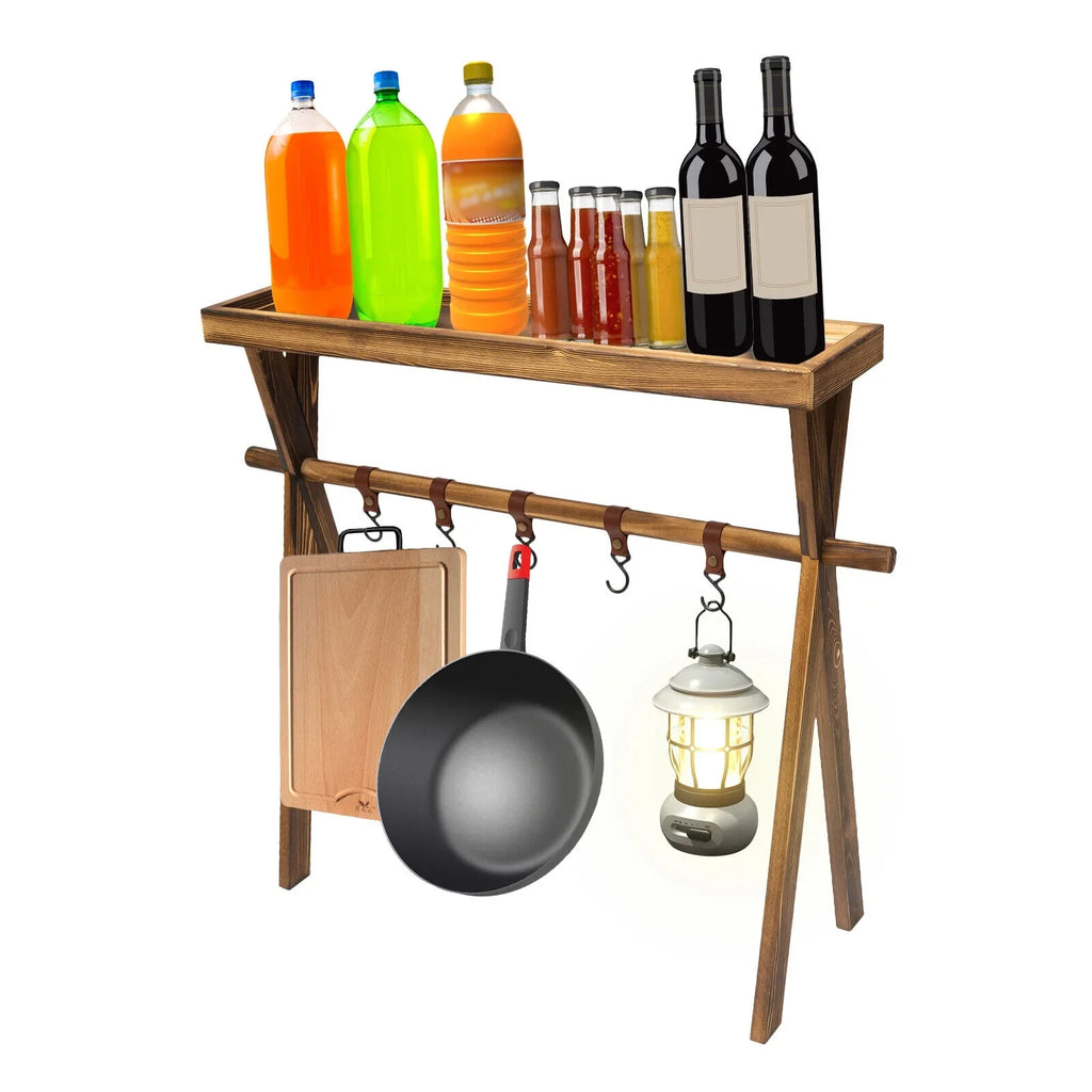 Rack Table exterior Miumaeov Picnic, Picnic Shelf Rack Wooden Portable Grill BBQ Camping, Storage for