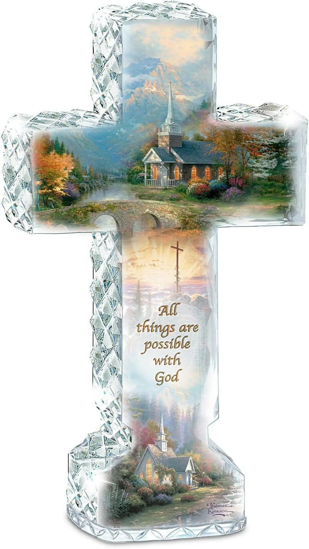 And Message Cross Faceted With Kinkade Crystalline Uplifting Chapel Art