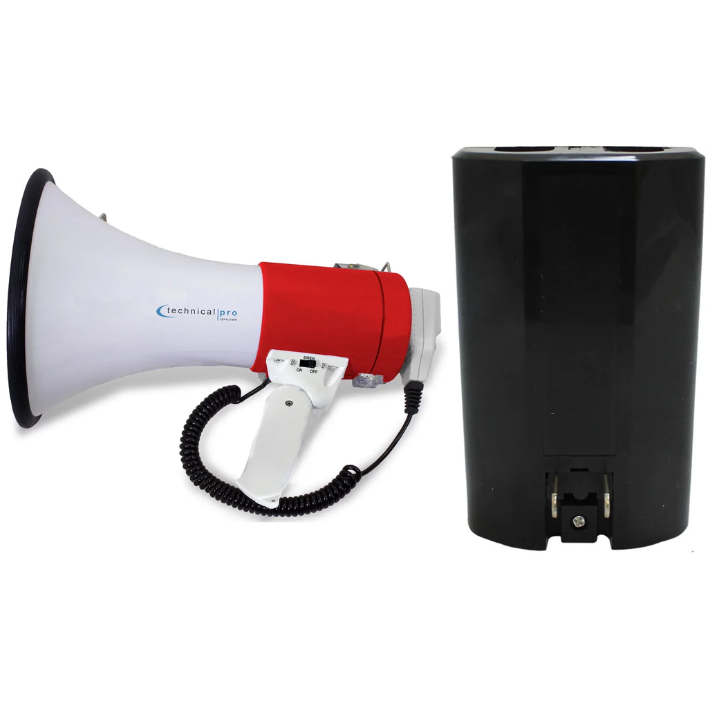 Portable Technical Battery Detachable Rechargeable Microphone w/ Siren Speaker 50-Watt and Pro Bullhorn Megaphone for w/