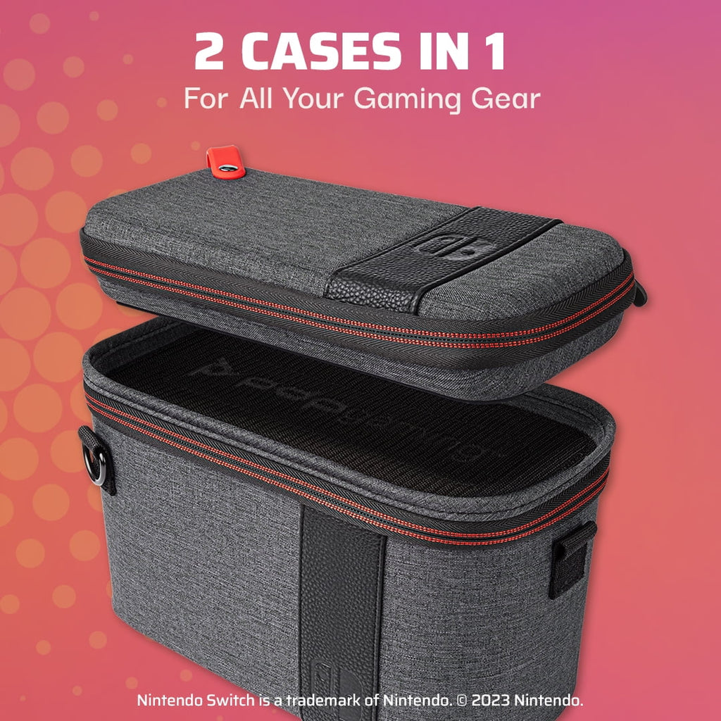 Gaming Stand, Straps Edition: Console with 2-in-1 Grey Case Dividers: PDP & Pull-N-Go Elite Switch Travel Built-in Interchangeable Removable Nintendo -