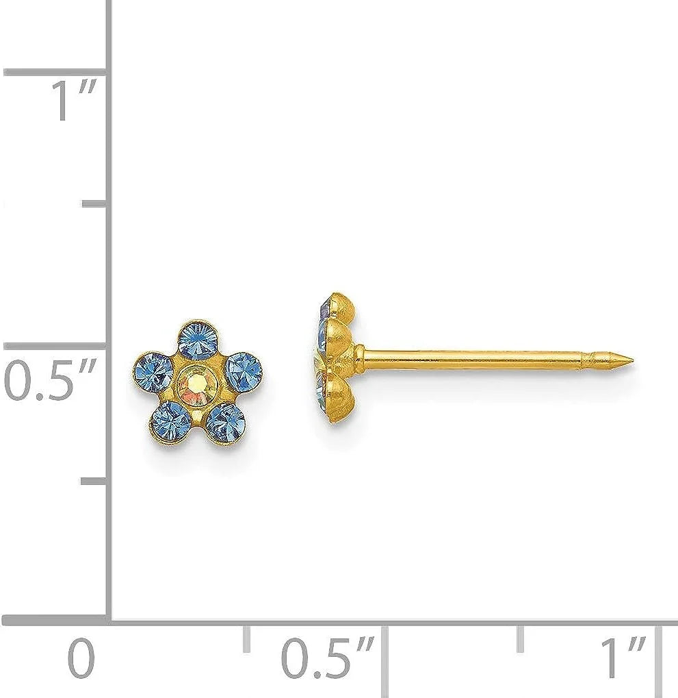 14k Gold Yellow Blue/Aurora Flower 5mm - Crystal Solid Inverness Earrings Borealis