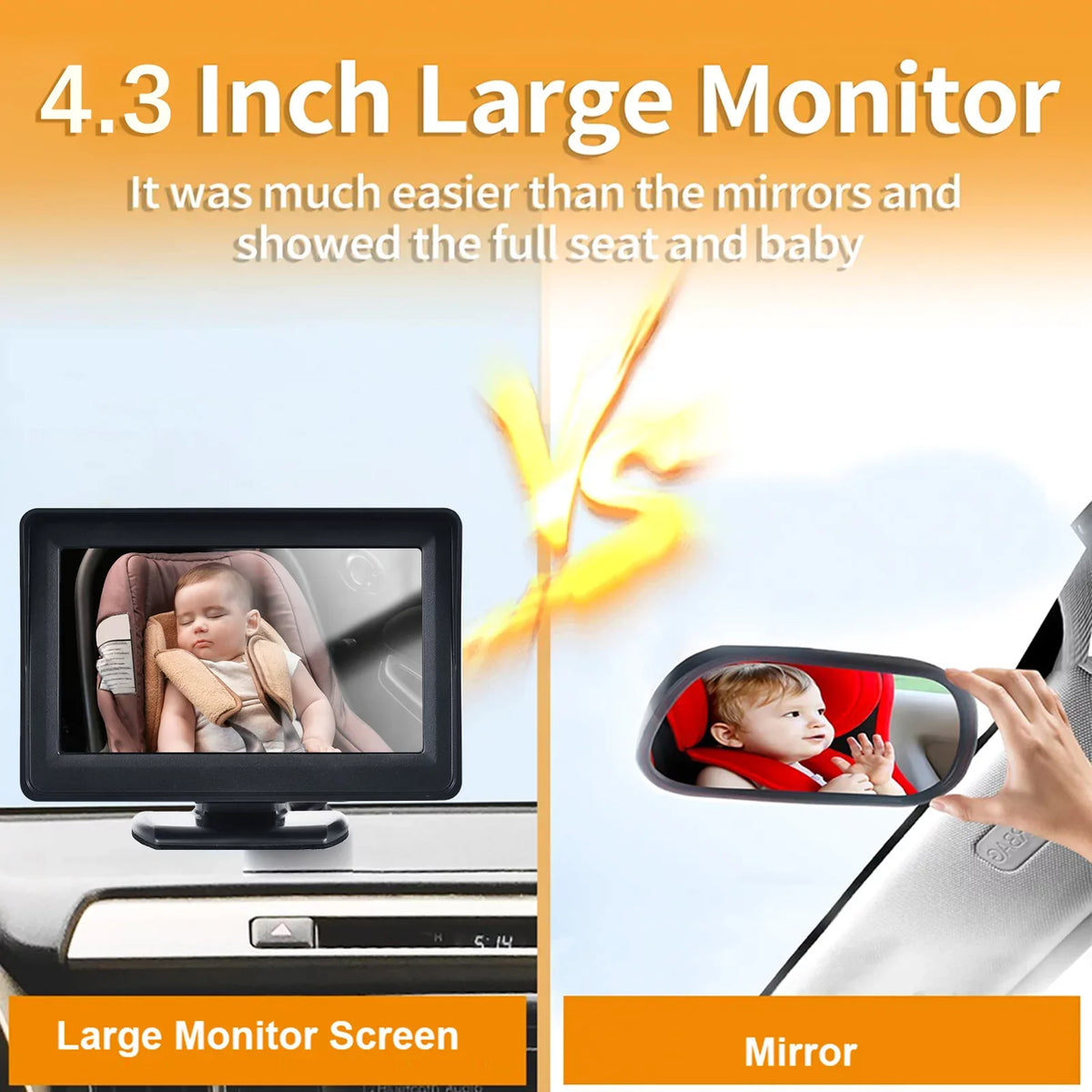 Rear Seat Mirror 4.3 Seat Night Car Mirror Inch Monitor Facing Easy Camera Baby moobody Car Baby Vision Monitor 150° Display for Wide View Baby 720P Car Camera Installation