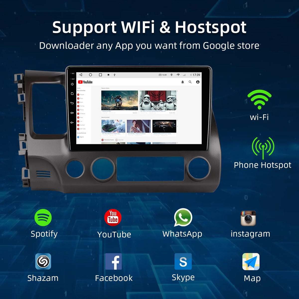 Android for Support Backup Auto Camera Car Navi Double Civic inches 10.1 & Carplay FM Android 2006-2011 Screen BT Honda Stereo IPS Touchscreen Din Car Radio with GPS 10