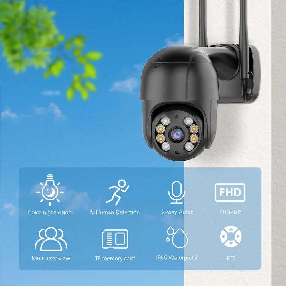Camera 4MP Cameras with Wifi Pan/Tilt and exterior, Multi-Platform 2-Way Full Night LISUEYNE for Color Security Surveillance 2.4G Siren, Vision, Audio, Motion Wireless Detection
