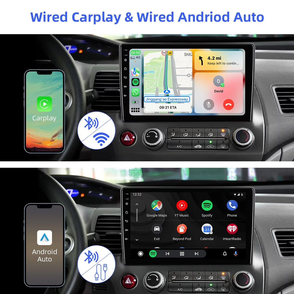 Android for Support Backup Auto Camera Car Navi Double Civic inches 10.1 & Carplay FM Android 2006-2011 Screen BT Honda Stereo IPS Touchscreen Din Car Radio with GPS 10