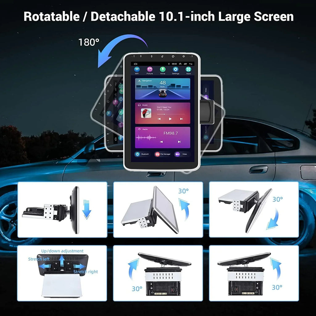 180°Rotatable Bluetooth, Screen Camera HD Wireless Podofo Carplay Single GPS Auto Vertical 1+16G Car 1080P AHD Android WIFI Android 10.1'' New FM Din 13 Radio 1 Stereo