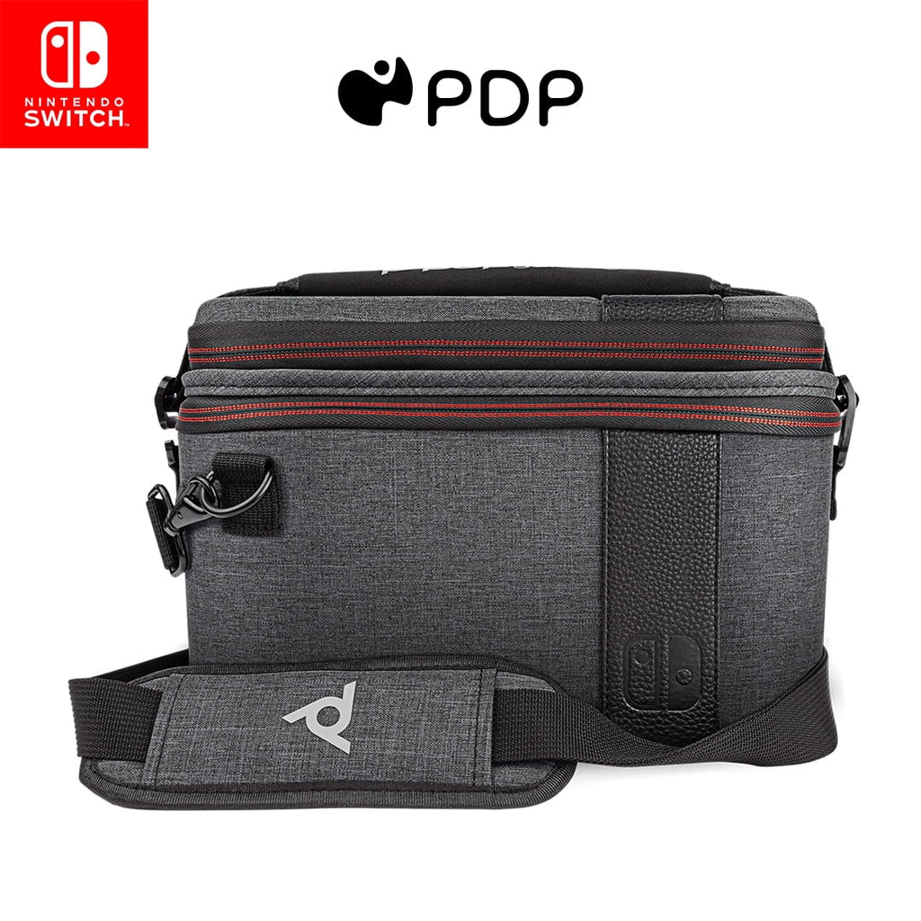 Gaming Stand, Straps Edition: Console with 2-in-1 Grey Case Dividers: PDP & Pull-N-Go Elite Switch Travel Built-in Interchangeable Removable Nintendo -