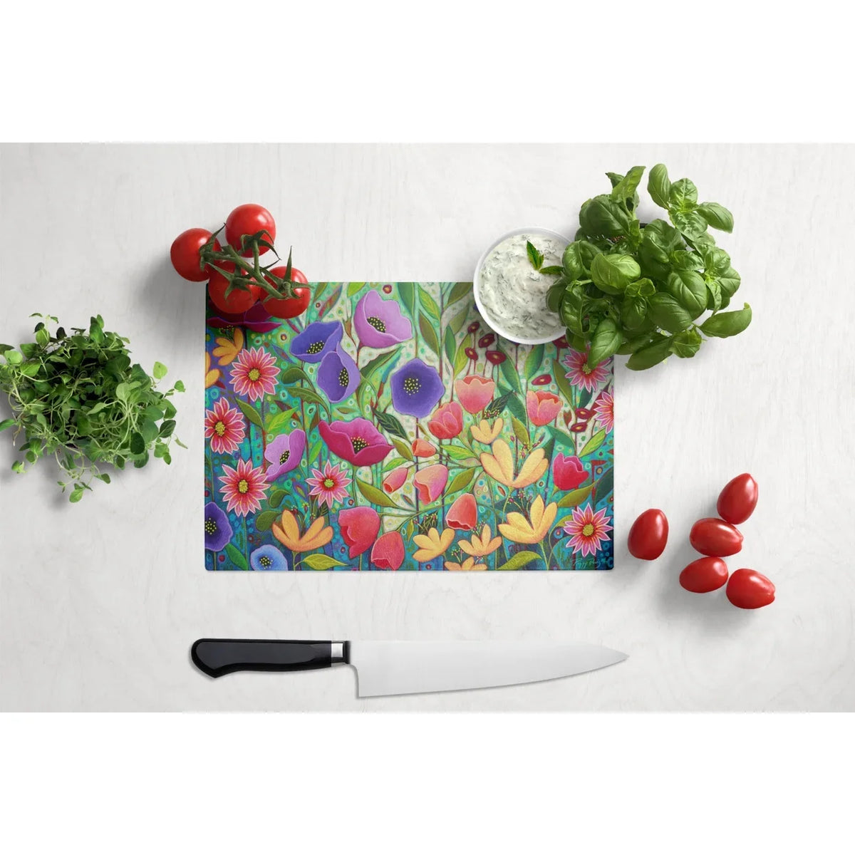 multicolor Flowers Garden Treasures Carolines 12H Glass Cutting Large, x Board Enchanted 16W, PPD3013LCB