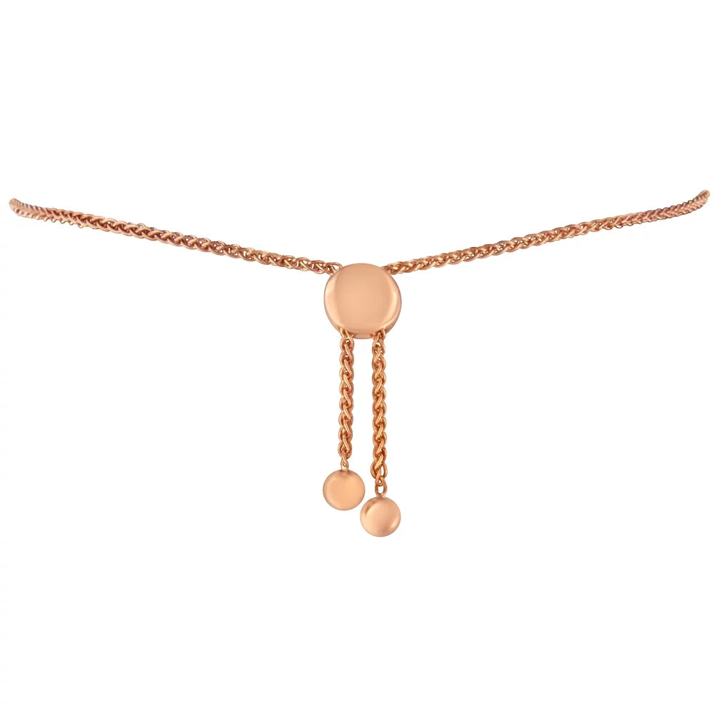 .925 Gold Bracelet and Silver Plated Rose Sterling Bolo Clarity) Color, Diamond Circle Adjustable Accent (I-J Link Heart 14K 6”-10” I3