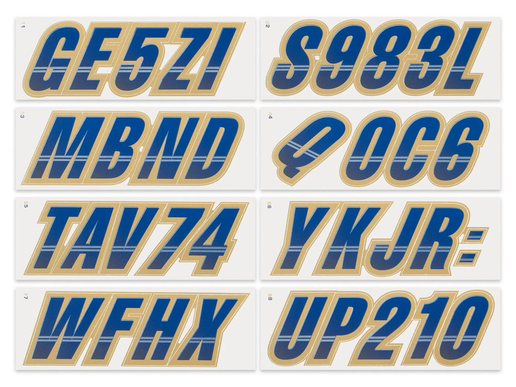 Letters & Personal for PWC Navy/Gold & Numbers Custom Watercraft Registration Identification Alpha-Numeric Stickers Techtron Kit 3" STIFFIE Decals Boats Marine