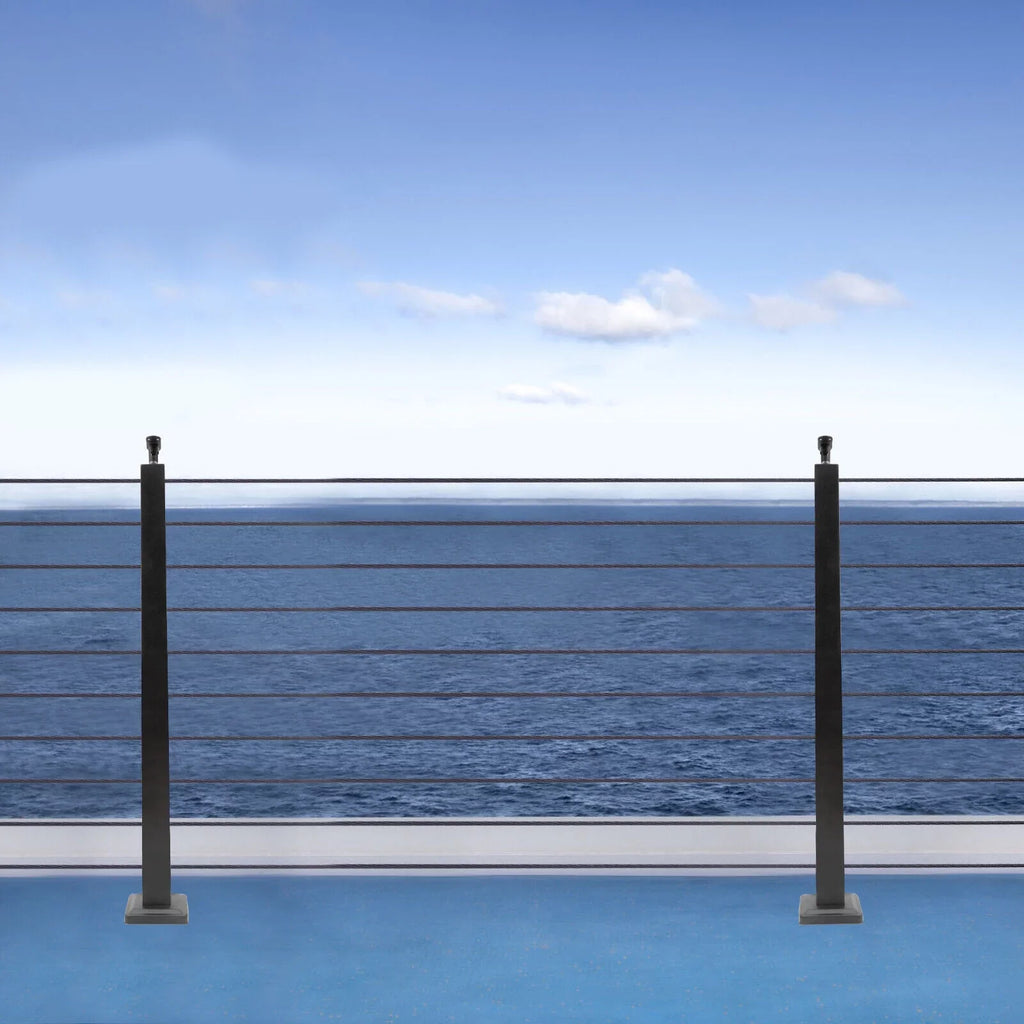 Fence Cable Post Deck Level Two Level Pre-Drilled Steel Cable Railing System Post Sides 36''x2''x2'' Wood Stainless for Railing Concrete Square