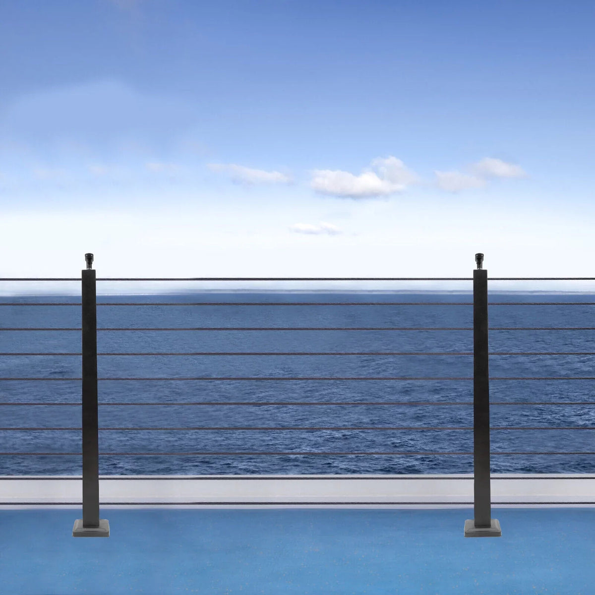 Fence Cable Post Deck Level Two Level Pre-Drilled Steel Cable Railing System Post Sides 36''x2''x2'' Wood Stainless for Railing Concrete Square