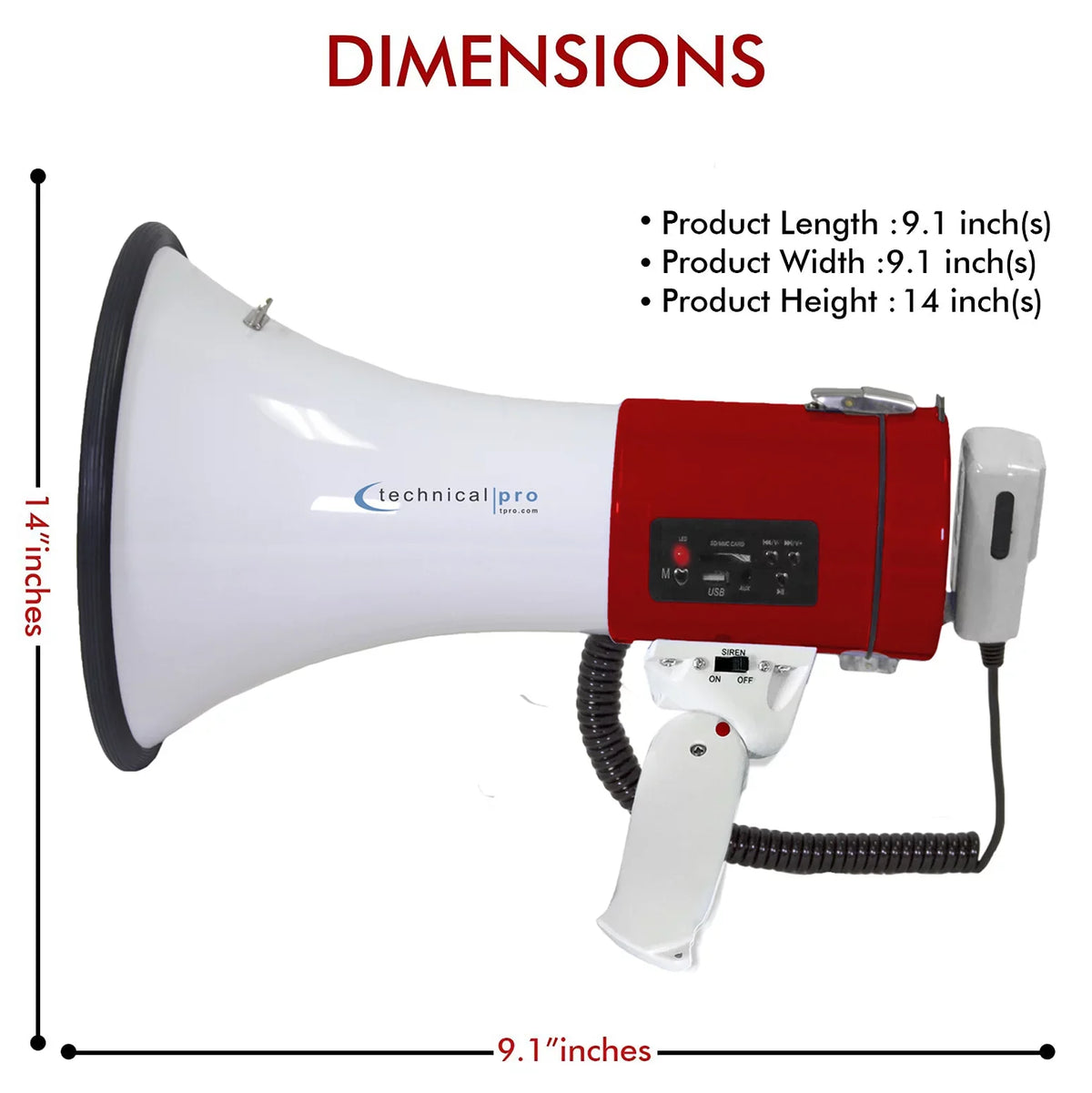Portable Technical Battery Detachable Rechargeable Microphone w/ Siren Speaker 50-Watt and Pro Bullhorn Megaphone for w/