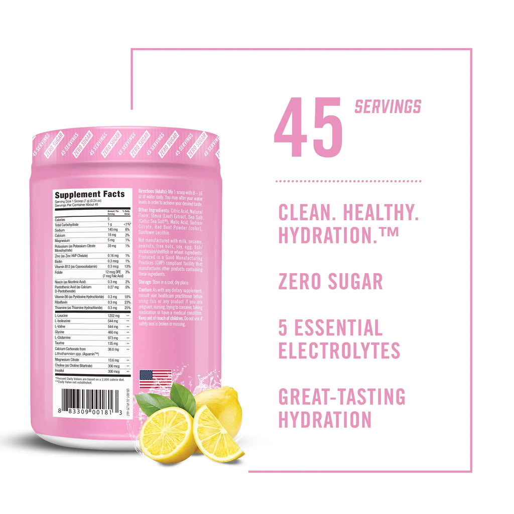 BioSteel Hydration Hydration Essential with Pink Electrolytes, Sugar Great per Lemonade Tasting Flavor, Mix, 45 Zero Servings Tub 5