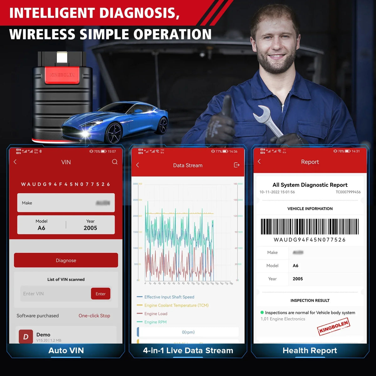 15+ OBD2 Year 1 Functions, Coding, Scanner All All Ediag for Diagnostic Systems Bidirectional Reset Bluetooth iPhone ECU Android, KINGBOLEN Software with Free & Tool