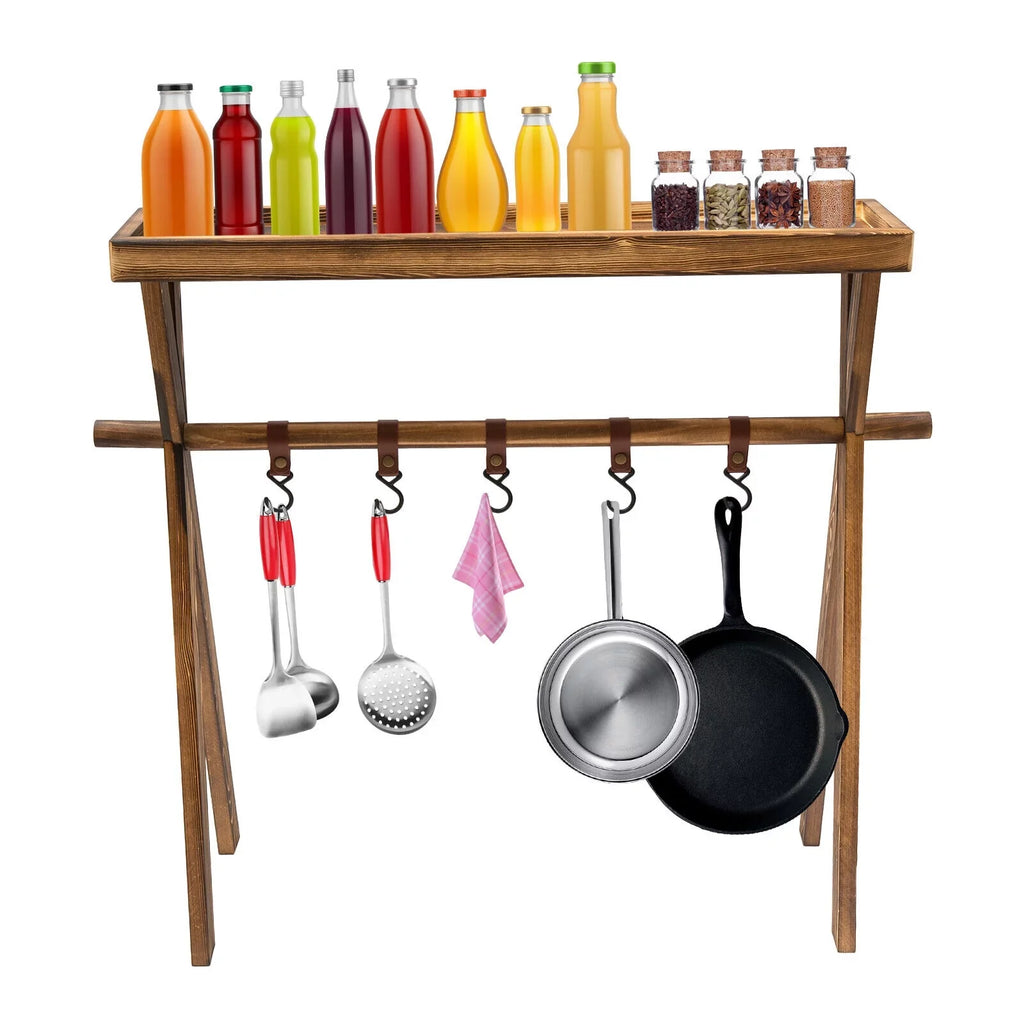 Rack Table exterior Miumaeov Picnic, Picnic Shelf Rack Wooden Portable Grill BBQ Camping, Storage for