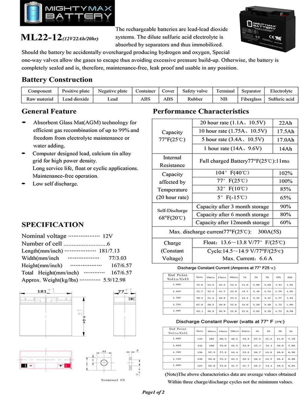 Scooter Wheelchair Battery 200 Alante Jr 22AH 12V GP for