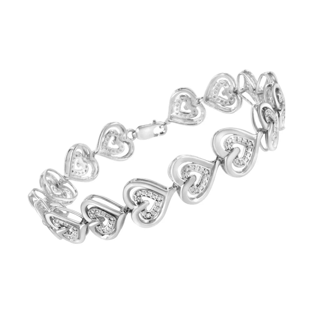 Inches - 1/4 Round-Cut 7.25" (I-J Diamond Silver Bracelet Cttw I2-I3 .925 Color, Sterling Link Clarity) Heart Double