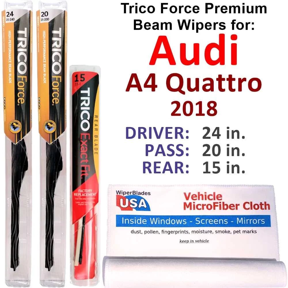 Quattro (Set 2018 Beam Audi Wiper A4 of 3) w/Rear Wipers Performance