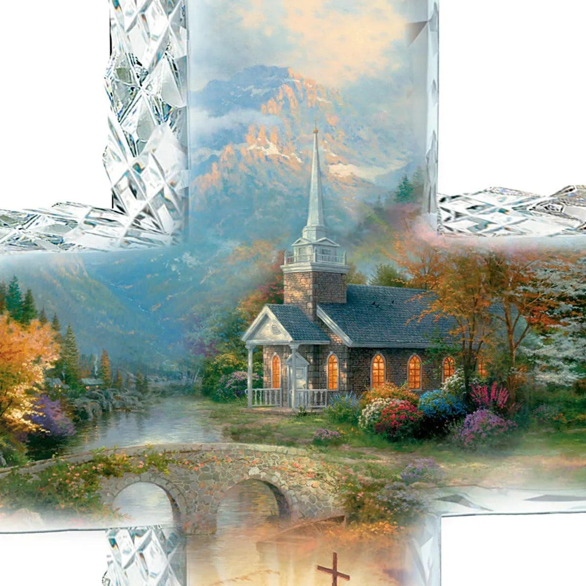 And Message Cross Faceted With Kinkade Crystalline Uplifting Chapel Art