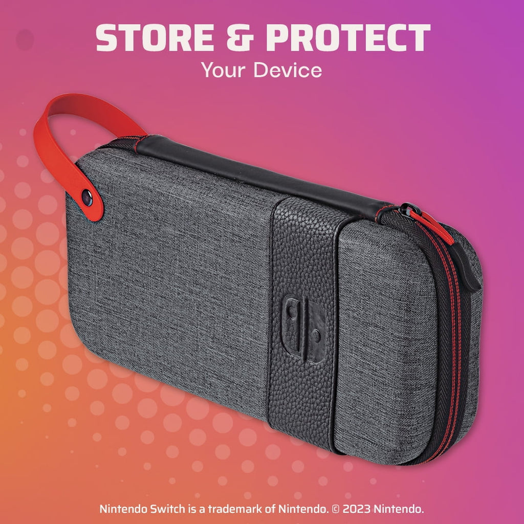 Gaming Stand, Straps Edition: Console with 2-in-1 Grey Case Dividers: PDP & Pull-N-Go Elite Switch Travel Built-in Interchangeable Removable Nintendo -