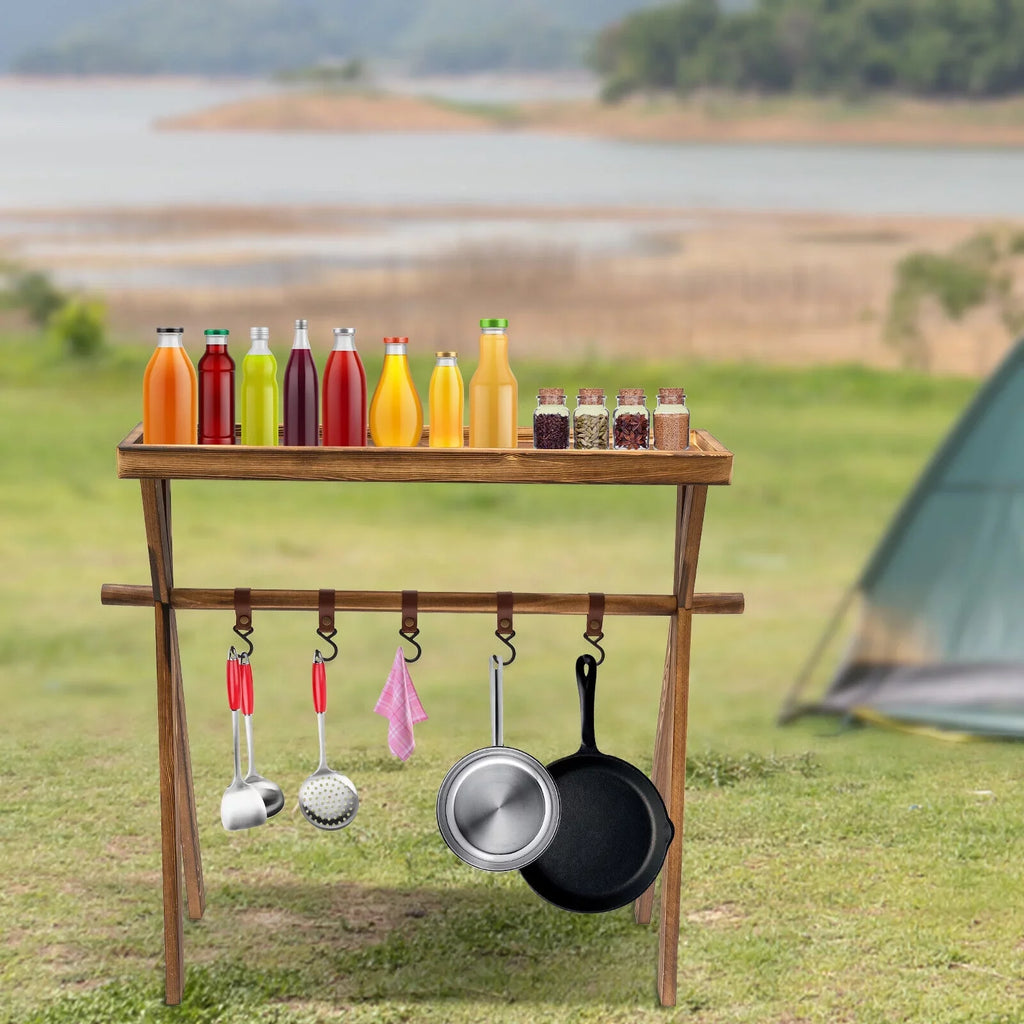 Rack Table exterior Miumaeov Picnic, Picnic Shelf Rack Wooden Portable Grill BBQ Camping, Storage for