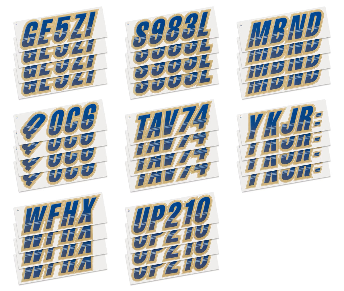Letters & Personal for PWC Navy/Gold & Numbers Custom Watercraft Registration Identification Alpha-Numeric Stickers Techtron Kit 3" STIFFIE Decals Boats Marine