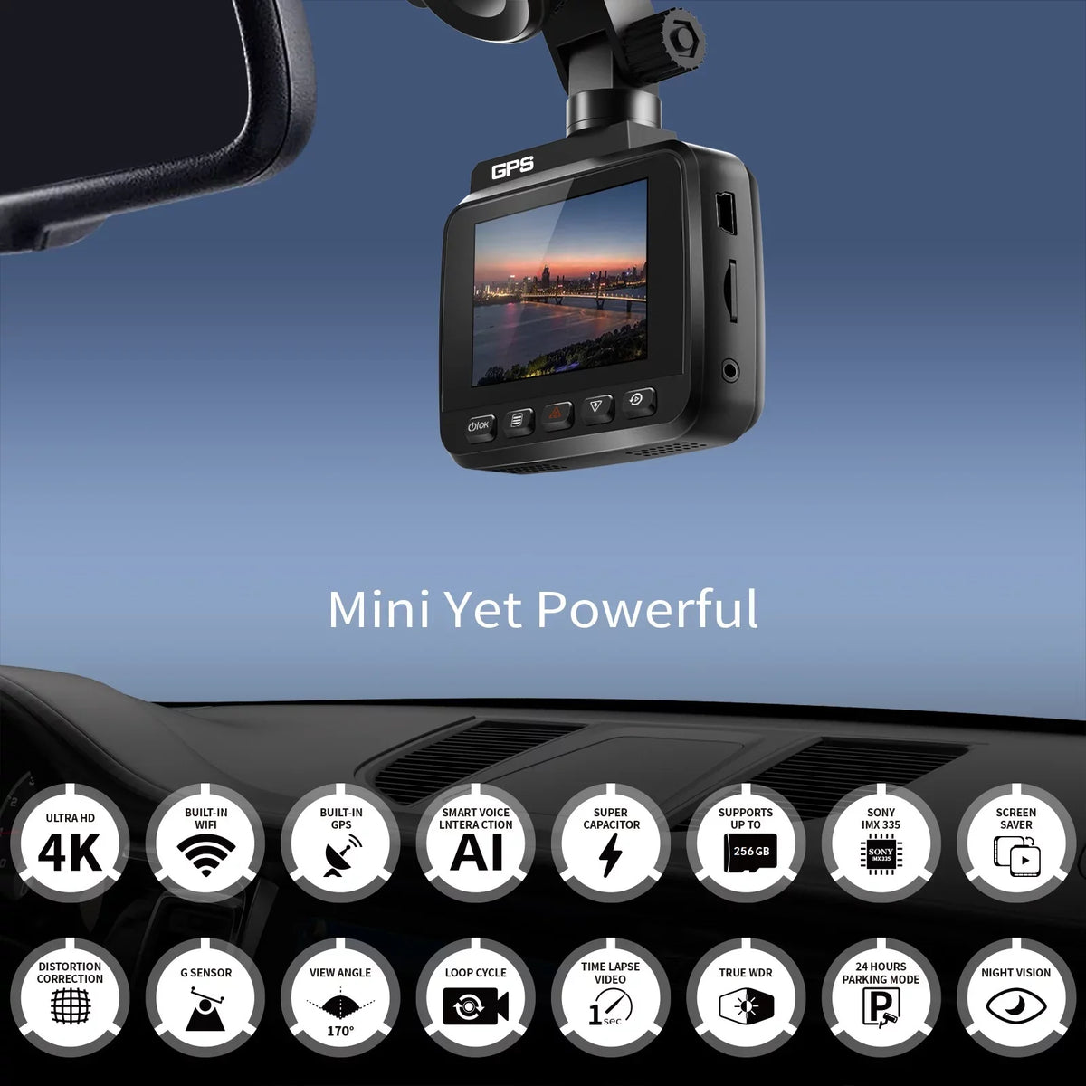 Wide Recorder Cam FHD with WiFi Recording, Camera, Monitor, and Loop Driving WDR, GPS Vision, Cam 170° Front Built-in & Car Night Angle Parking 4K with Dash for G-Sensor, 2160P Cars, Dash Rear