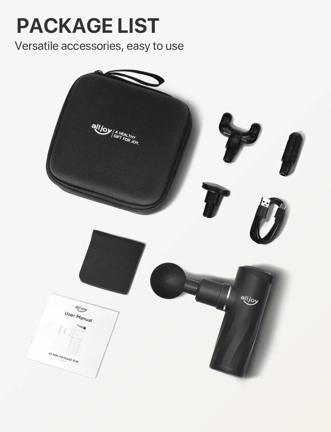 for Neck Powerful Deep Gun with Mini Percussion Muscles ALLJOY 4 Arms Back Tissue, Handheld Attachments, Massage Gun Massager Muscle Massager Sports Speed 4 Compact Settings,