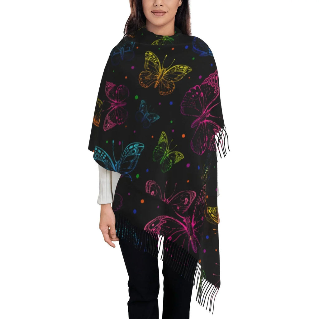 For Large Scarf Wrap Gifts- Print Soft Elegant Warm Women Scarves Art Winter Butterfly Cashmere Shawl Feel Bingfone