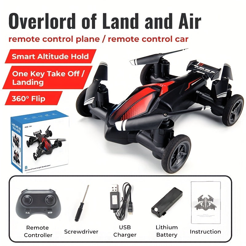 Unmanned Car Dual-use RC And Gift Flight, And Height Drone High-speed Toys Four-axis Land Low-speed Drone Setting, Intelligent Switch Air Toy For Stable