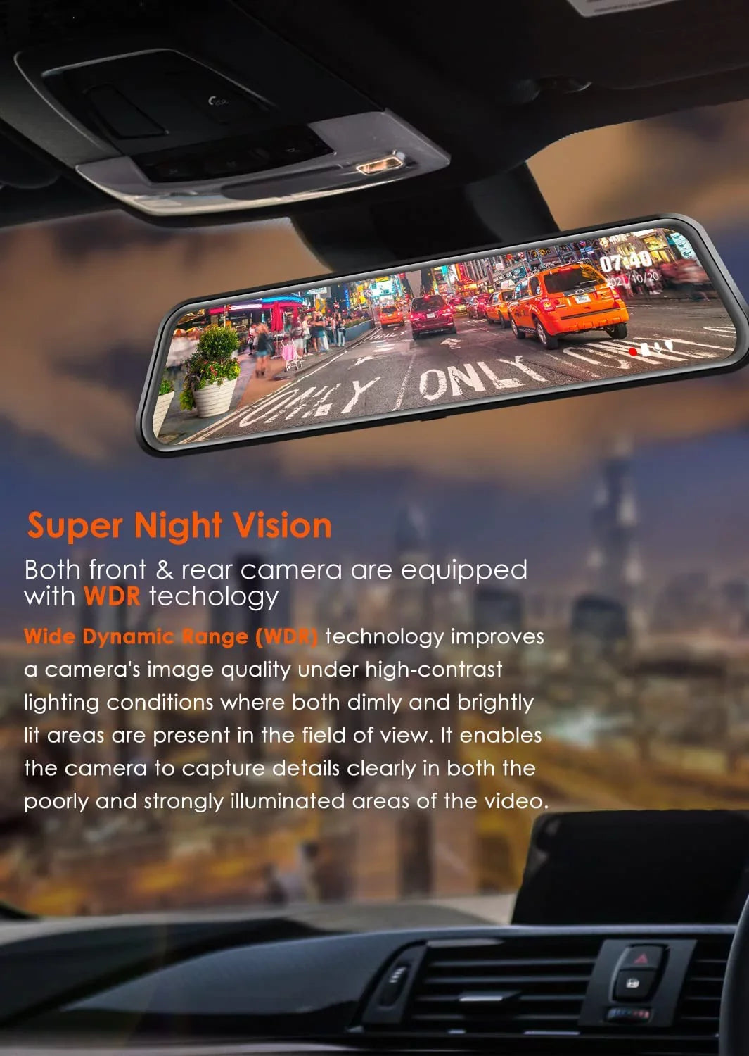 Rear Vision, Mirror Front Camera, Camera, Night 12'' Card 1080P Free Dash Rear View Cam and Built-in 2.5K 32GB with Monitor, Mirror GPS, Parking Wi-Fi WOLFBOX