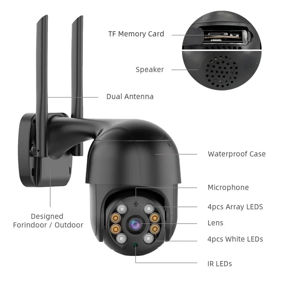 Camera 4MP Cameras with Wifi Pan/Tilt and exterior, Multi-Platform 2-Way Full Night LISUEYNE for Color Security Surveillance 2.4G Siren, Vision, Audio, Motion Wireless Detection