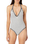 3 Bar XL Plunge White Swimwear MSRP $88 Black One Mio Brand dimension Swimsuit Piece