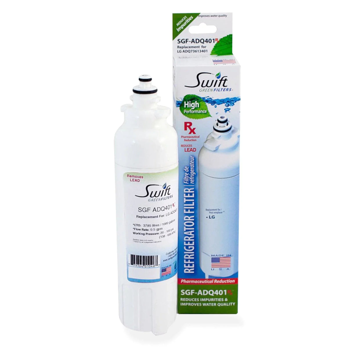 Filters SGF-ADQ401 of Pharmaceutical Rx Refrigerators LG Swift Replacement LT800P liquid for Green Filters(Pack 2)