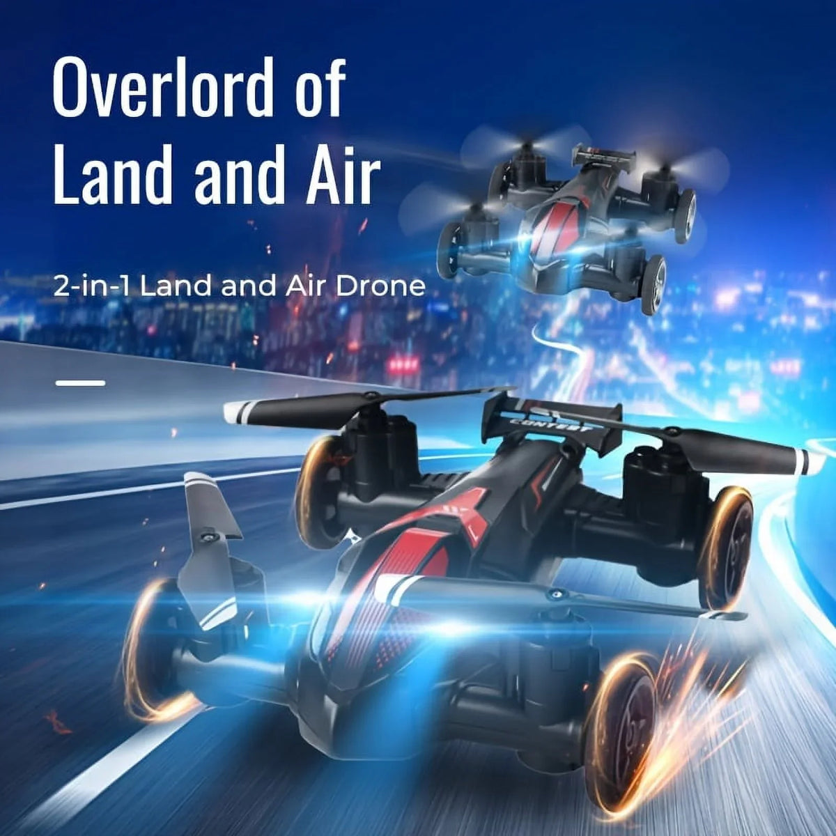 Unmanned Car Dual-use RC And Gift Flight, And Height Drone High-speed Toys Four-axis Land Low-speed Drone Setting, Intelligent Switch Air Toy For Stable
