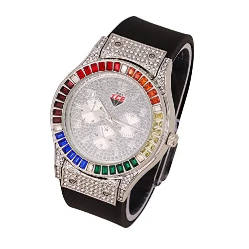 Iced Blast Combo Colourful Iced Color Out Mens Blinged with Out on Watch SLV) or Rainbow Flame Bracelets Single Out Sets Collection Set. Charles (ST10380-ZZ Raymond