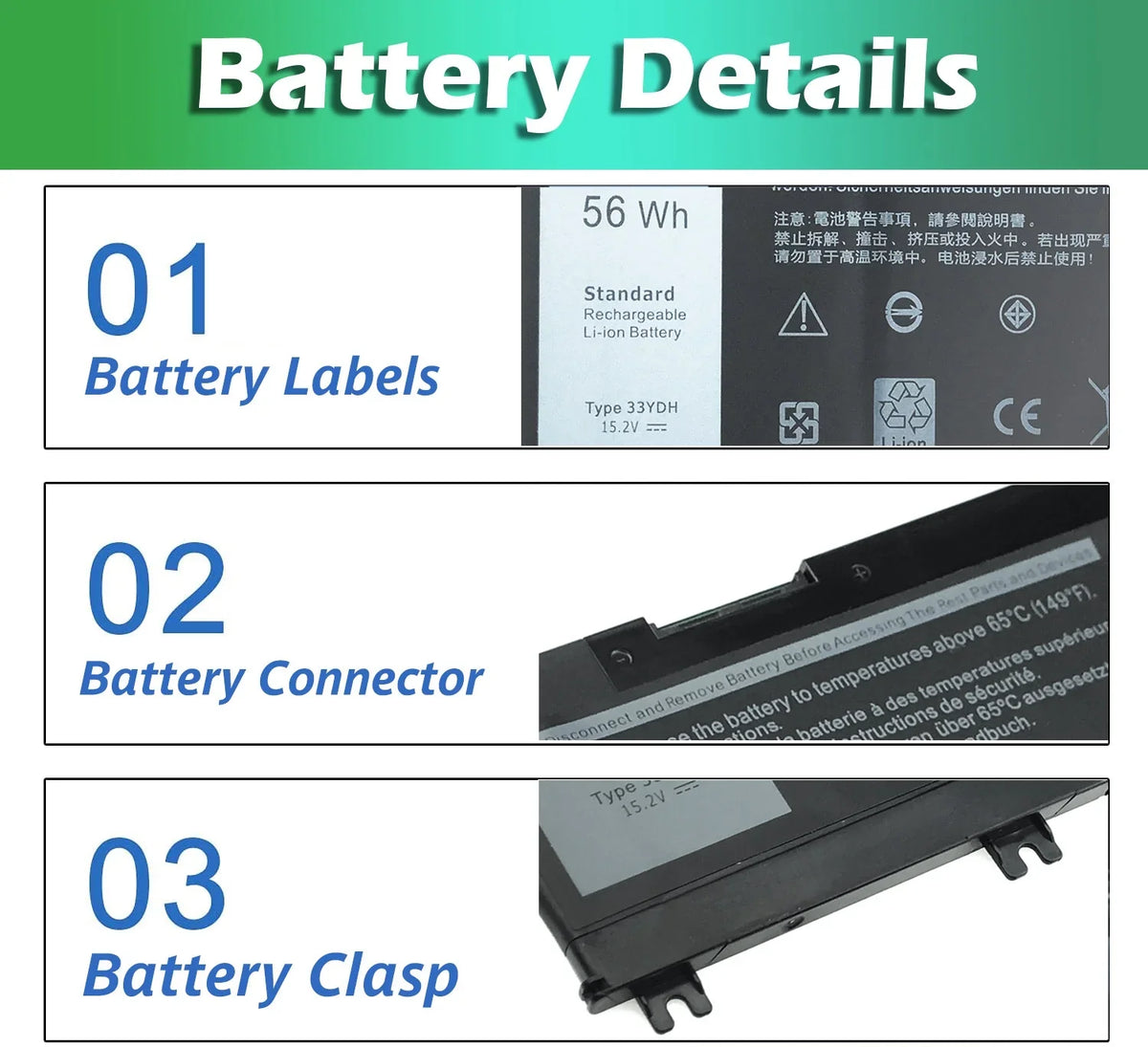33YDH battery 56Wh 15.2V Battery for 15 7586 7000 inspiron