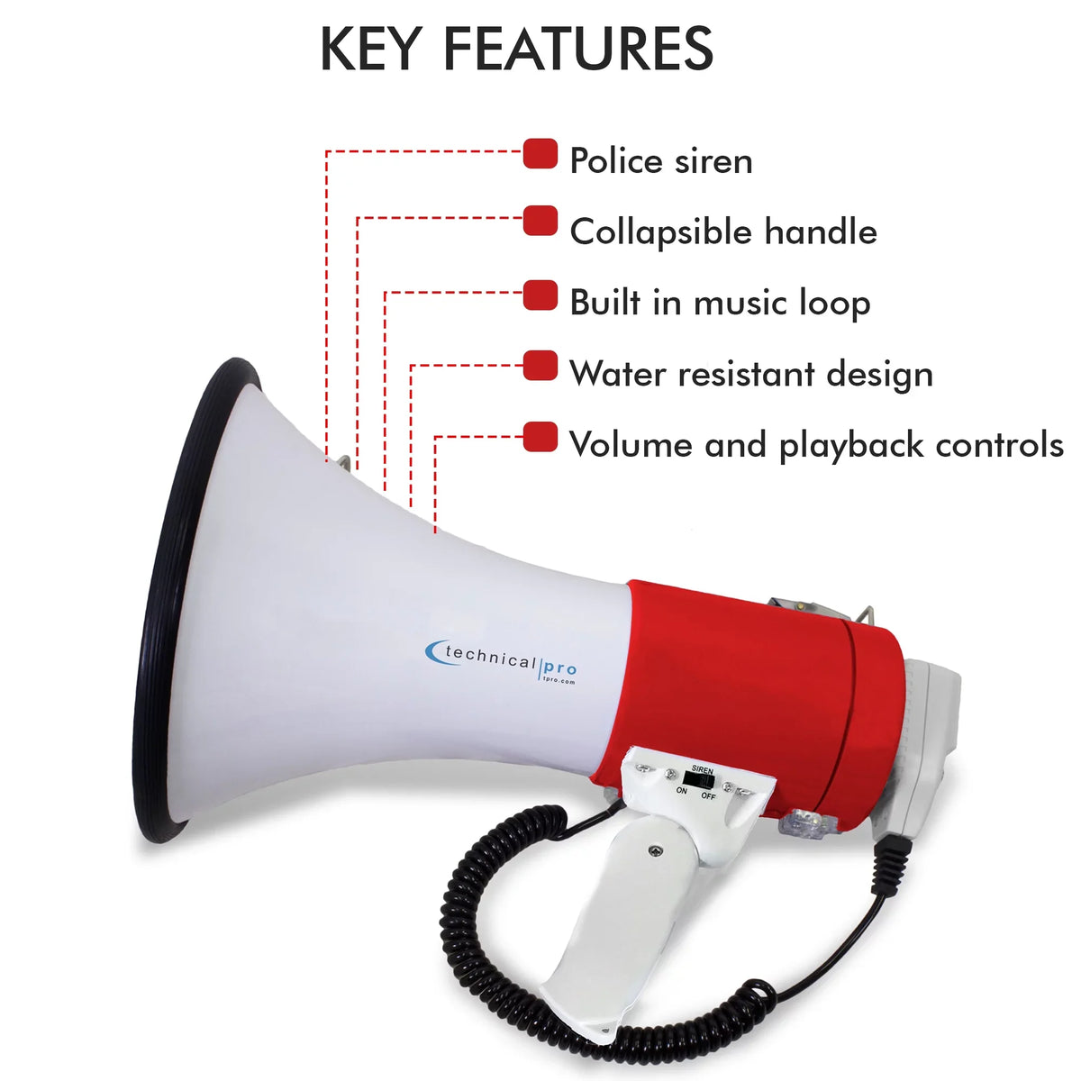 w/ Portable 75-Watt Pro Technical PA Detachable - Speaker Detachable Police for Professional Megaphone And leading Red Cheer Voice Lightweight Siren, Bullhorn Strap exterior Microphone,