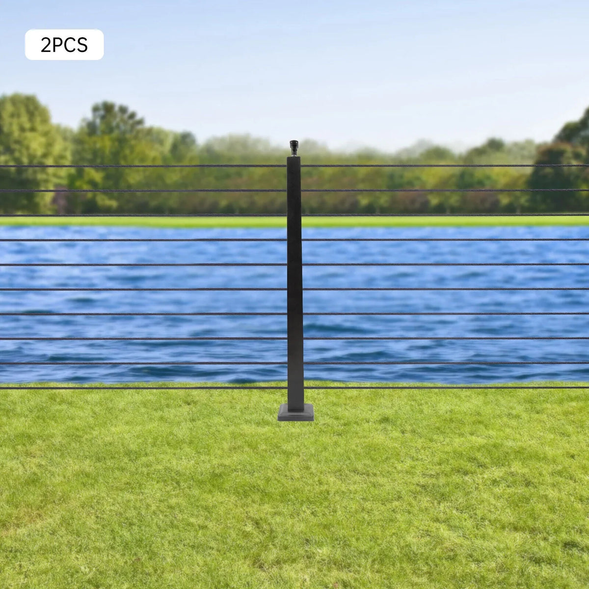 Fence Cable Post Deck Level Two Level Pre-Drilled Steel Cable Railing System Post Sides 36''x2''x2'' Wood Stainless for Railing Concrete Square