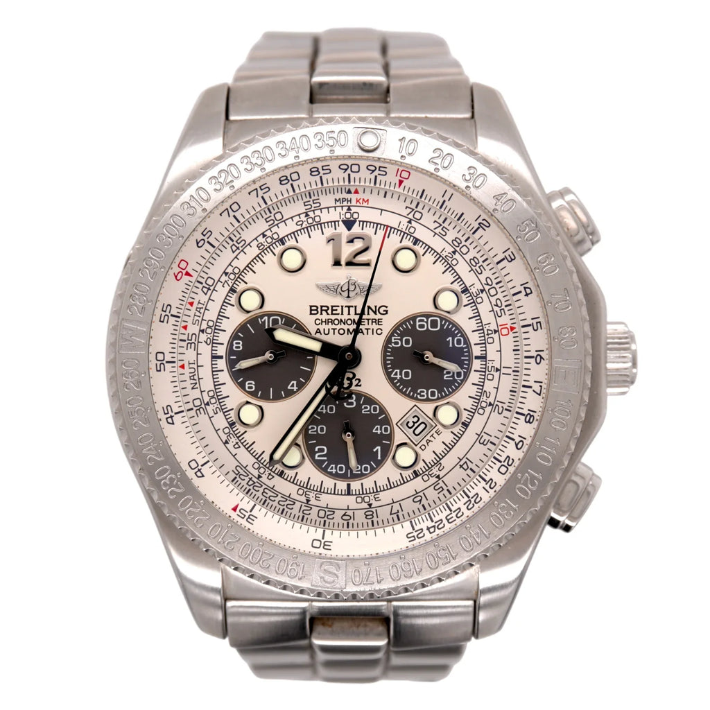 44mm BREITLING White Watch B-2 Dial Steel Chronograph Automatic A42362 Men's