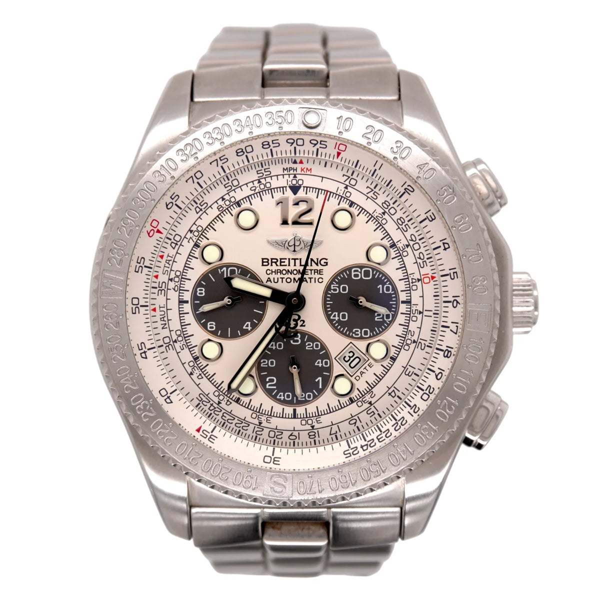 44mm BREITLING White Watch B-2 Dial Steel Chronograph Automatic A42362 Men's