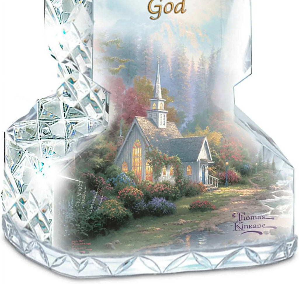 And Message Cross Faceted With Kinkade Crystalline Uplifting Chapel Art