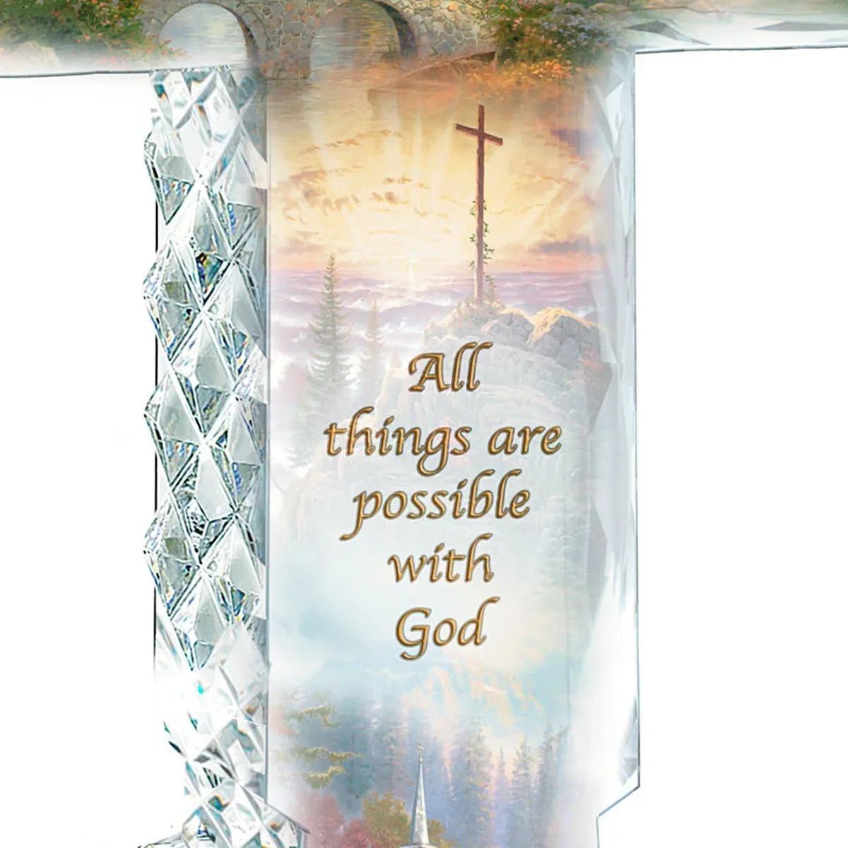 And Message Cross Faceted With Kinkade Crystalline Uplifting Chapel Art