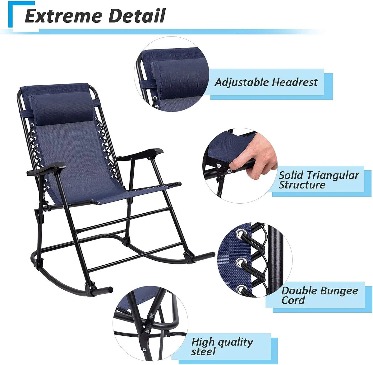 Lounge Patio Fishing Recliner For Chair Beach Rocking Camping Poolside(Blue) exterior Chair Folding Headrest Portable Wide With